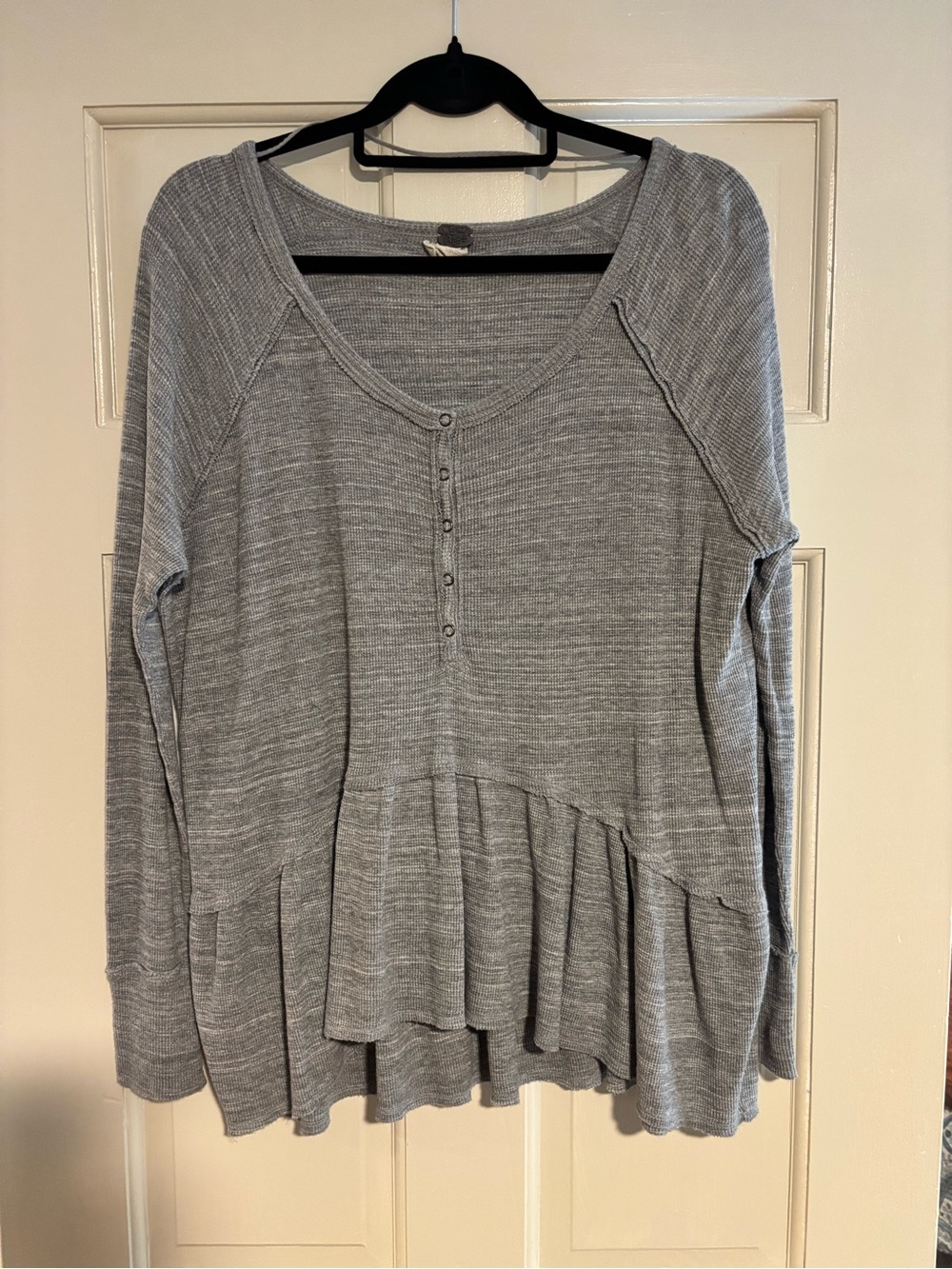 We The Free Heather Gray Long Sleeve Ruffle-Hem Henley